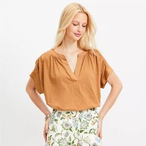 LOFT NWT - XL Polished Cotton Top with Split Neck